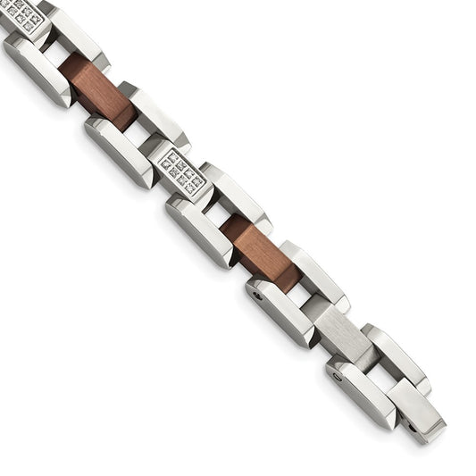 Chisel Stainless Steel Brushed and Polished Brown IP-plated with 1/4 carat Diamond 8.5 inch Bracelet SRB453-8.5