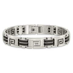 Chisel Stainless Steel Brushed and Polished Black Rubber Inlay Greek Key 8.5 inch Bracelet SRB480-8.5