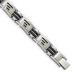 Chisel Stainless Steel Brushed and Polished Black Rubber Inlay Greek Key 8.5 inch Bracelet SRB480-8.5