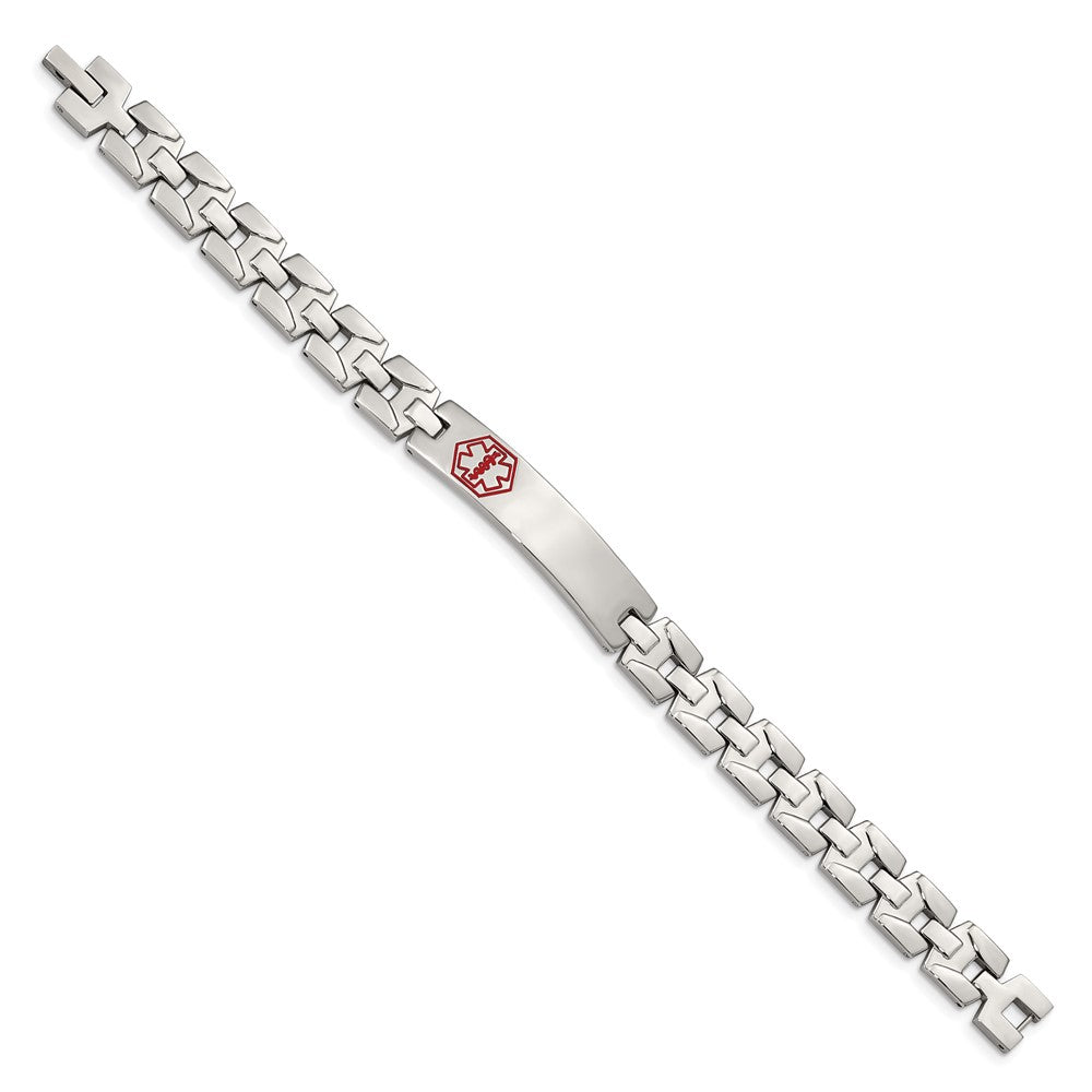 Chisel Stainless Steel Brushed and Polished with Red Enamel Medical ID 8 inch Link Bracelet SRB552-8