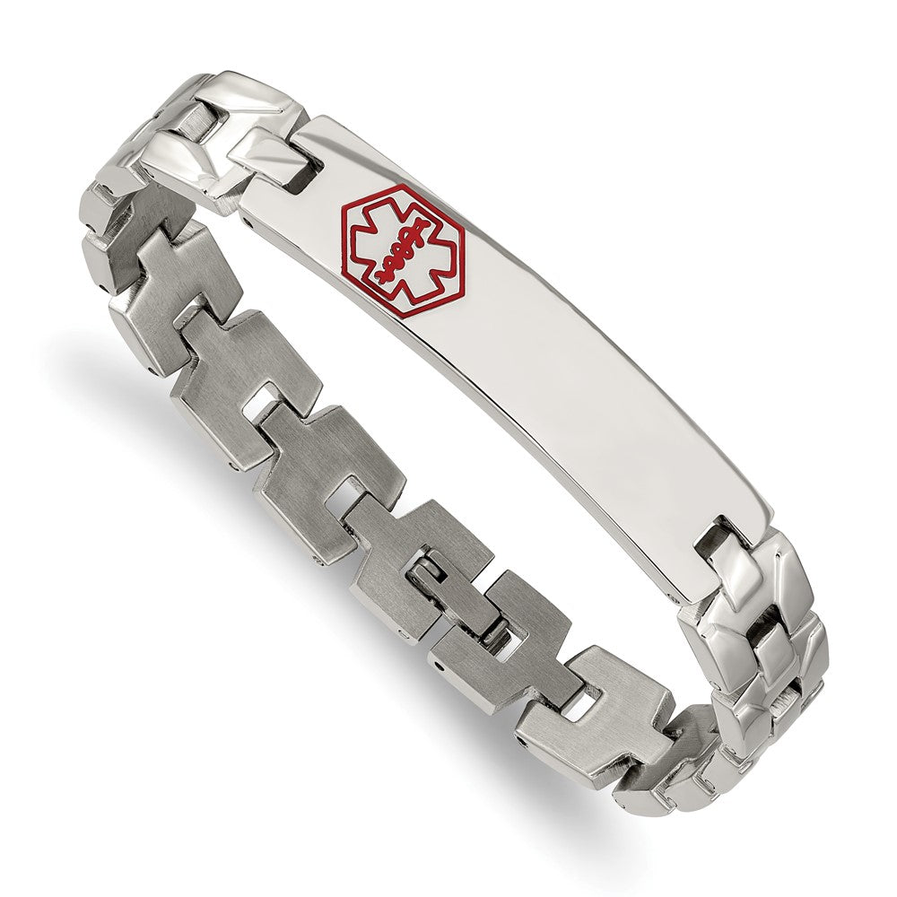 Chisel Stainless Steel Brushed and Polished with Red Enamel Medical ID 8 inch Link Bracelet SRB552-8