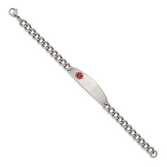 Chisel Stainless Steel Polished with Red Enamel Medical ID 8.5 inch Curb Chain Bracelet SRB556-8.5