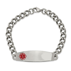 Chisel Stainless Steel Polished with Red Enamel Medical ID 8.5 inch Curb Chain Bracelet SRB556-8.5