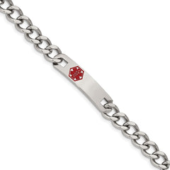 Chisel Stainless Steel Polished with Red Enamel Medical ID 9.5 inch Curb Chain Bracelet SRB557-9.5