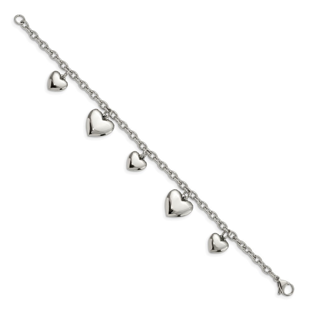Chisel Stainless Steel Polished Hearts 8 inch Bracelet SRB594-8