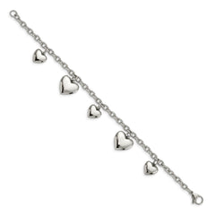 Chisel Stainless Steel Polished Hearts 8 inch Bracelet SRB594-8