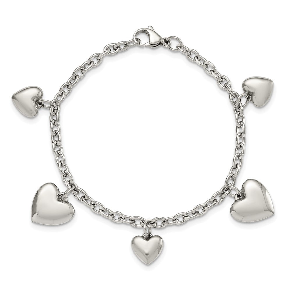 Chisel Stainless Steel Polished Hearts 8 inch Bracelet SRB594-8