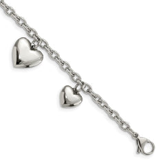 Chisel Stainless Steel Polished Hearts 8 inch Bracelet SRB594-8