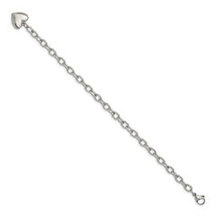 Chisel Stainless Steel Polished Open Link with Heart Dangle 8.5 inch Bracelet SRB597-8.5