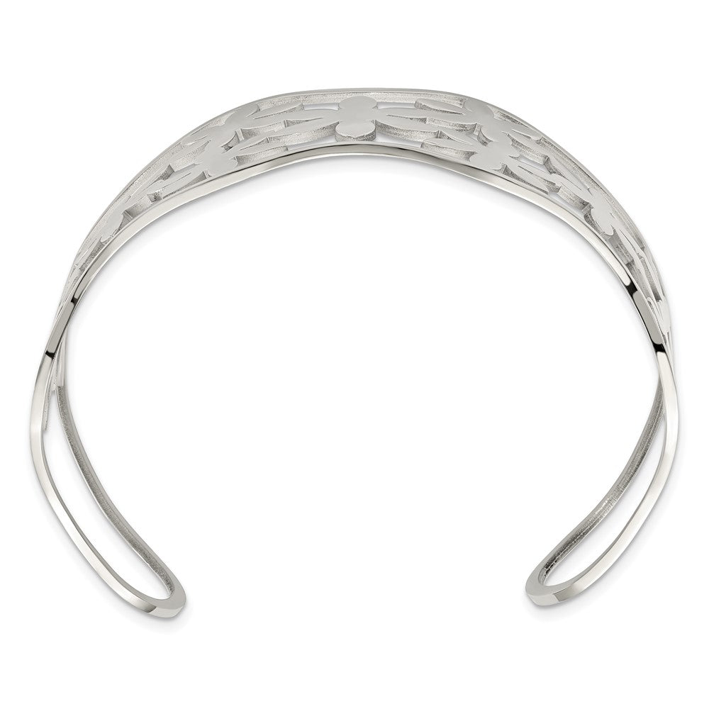 Chisel Stainless Steel Polished Flowers Cuff Bangle SRB675