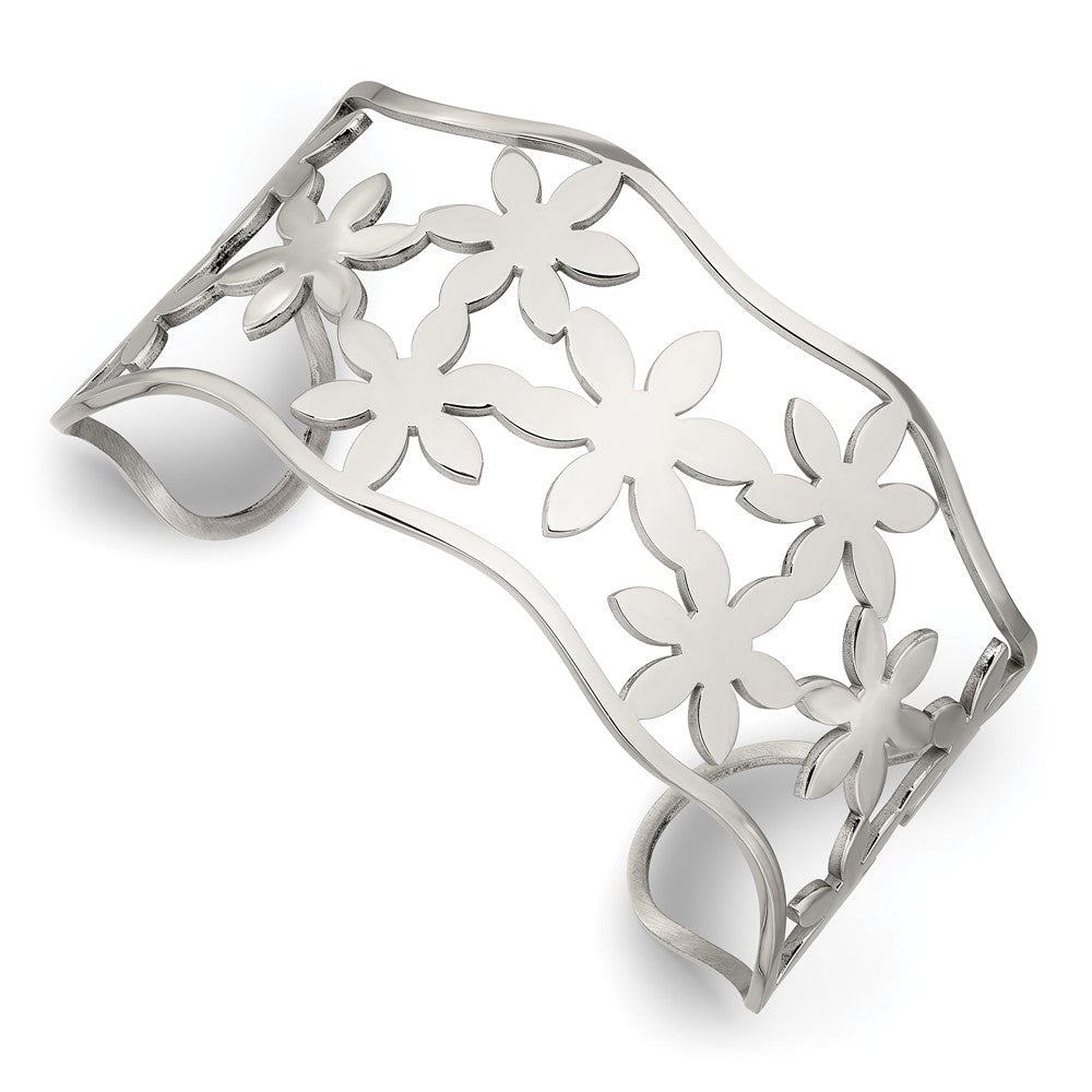 Chisel Stainless Steel Polished Flowers Cuff Bangle SRB675