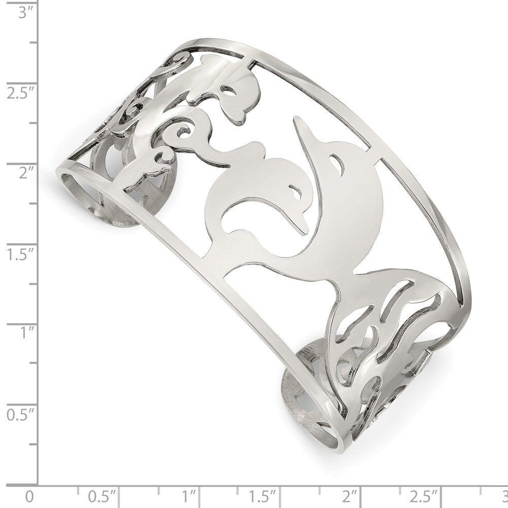 Chisel Stainless Steel Polished Dolphins Cuff Bangle SRB677