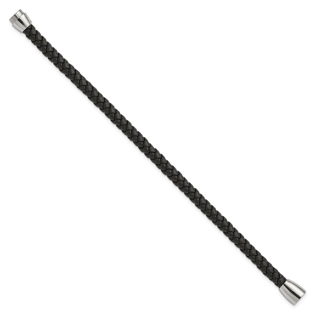 Chisel Stainless Steel Polished Black Braided Leather 8.5 inch Bracelet SRB777-8.5