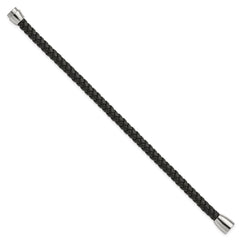 Chisel Stainless Steel Polished Black Braided Leather 8.5 inch Bracelet SRB777-8.5