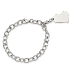 Chisel Stainless Steel Polished Link with Heart Lobster Clasp Charm 8 inch Bracelet SRB788-8