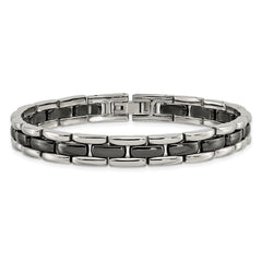 Chisel Stainless Steel Polished with Black Ceramic 8 inch Link Bracelet SRB801-8