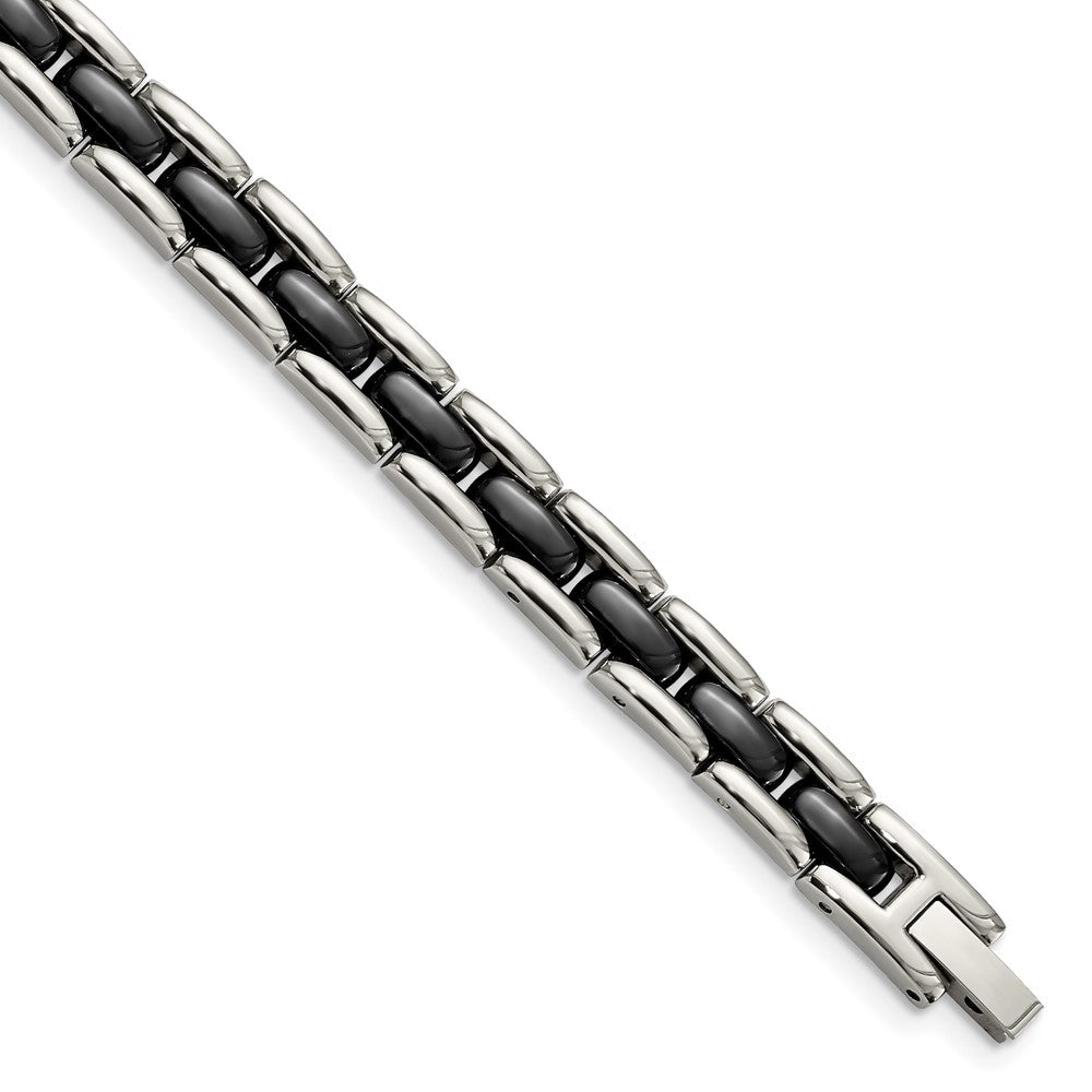 Chisel Stainless Steel Polished with Black Ceramic 8 inch Link Bracelet SRB801-8