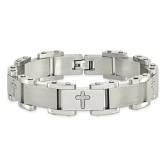 Chisel Stainless Steel Brushed Polished and Laser Cut Crosses 8.75 inch Link Bracelet SRB828-8.75