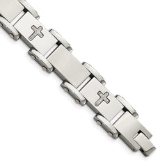 Chisel Stainless Steel Brushed Polished and Laser Cut Crosses 8.75 inch Link Bracelet SRB828-8.75
