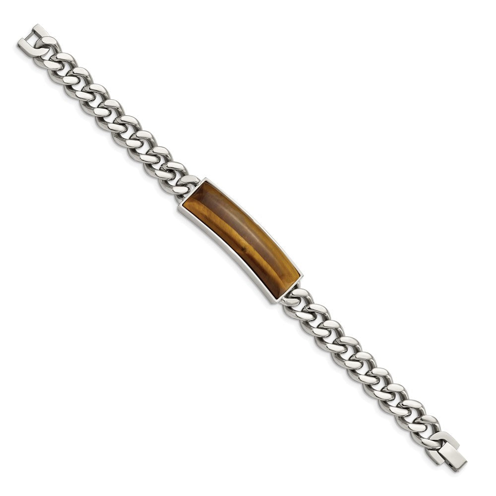 Chisel Stainless Steel Polished with Tiger's Eye Inlay 8.25 inch ID Bracelet SRB838-8.25