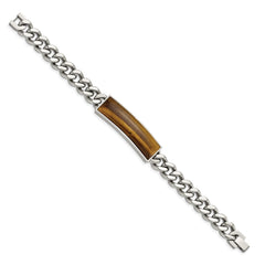 Chisel Stainless Steel Polished with Tiger's Eye Inlay 8.25 inch ID Bracelet SRB838-8.25
