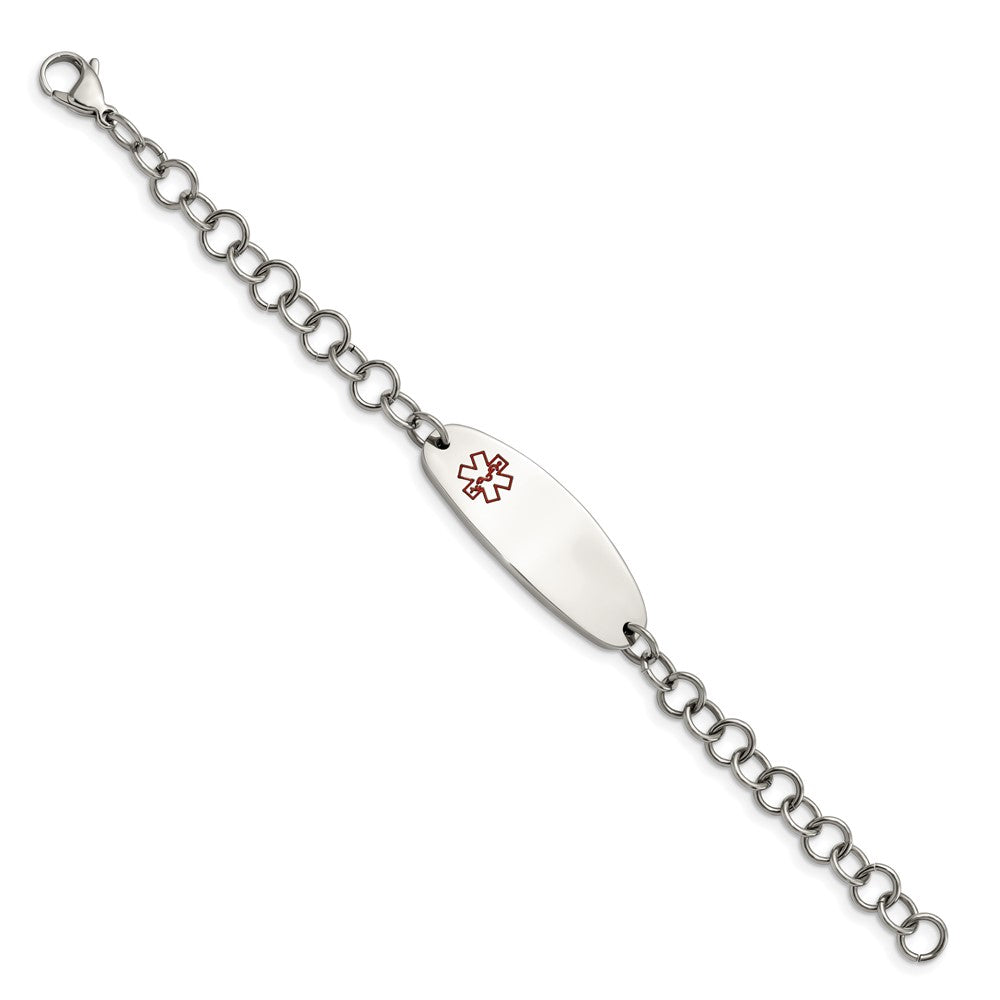 Chisel Stainless Steel Polished with Red Enamel Medical ID 7.25 inch Open Link Bracelet SRB843-7.25