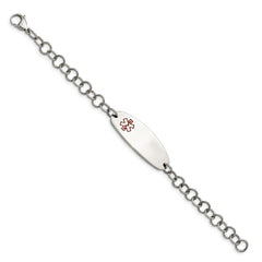 Chisel Stainless Steel Polished with Red Enamel Medical ID 7.25 inch Open Link Bracelet SRB843-7.25