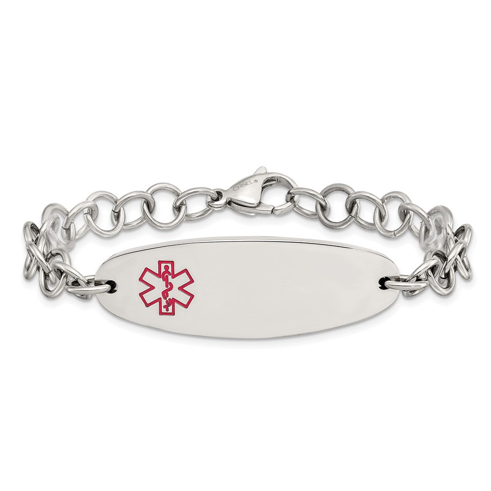 Chisel Stainless Steel Polished with Red Enamel Medical ID 7.25 inch Open Link Bracelet SRB843-7.25