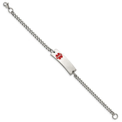 Chisel Stainless Steel Polished with Red Enamel Medical ID 8.75 inch Curb Chain Bracelet SRB884-8.75