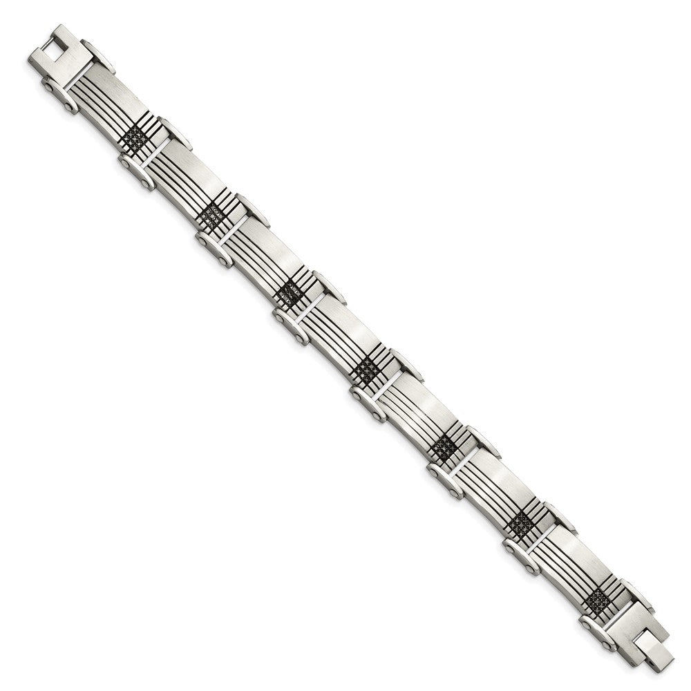 Chisel Stainless Steel Brushed and Polished Black IP-plated with 1/2 carat Black Diamond 8.5 inch Bracelet SRB913-8.5
