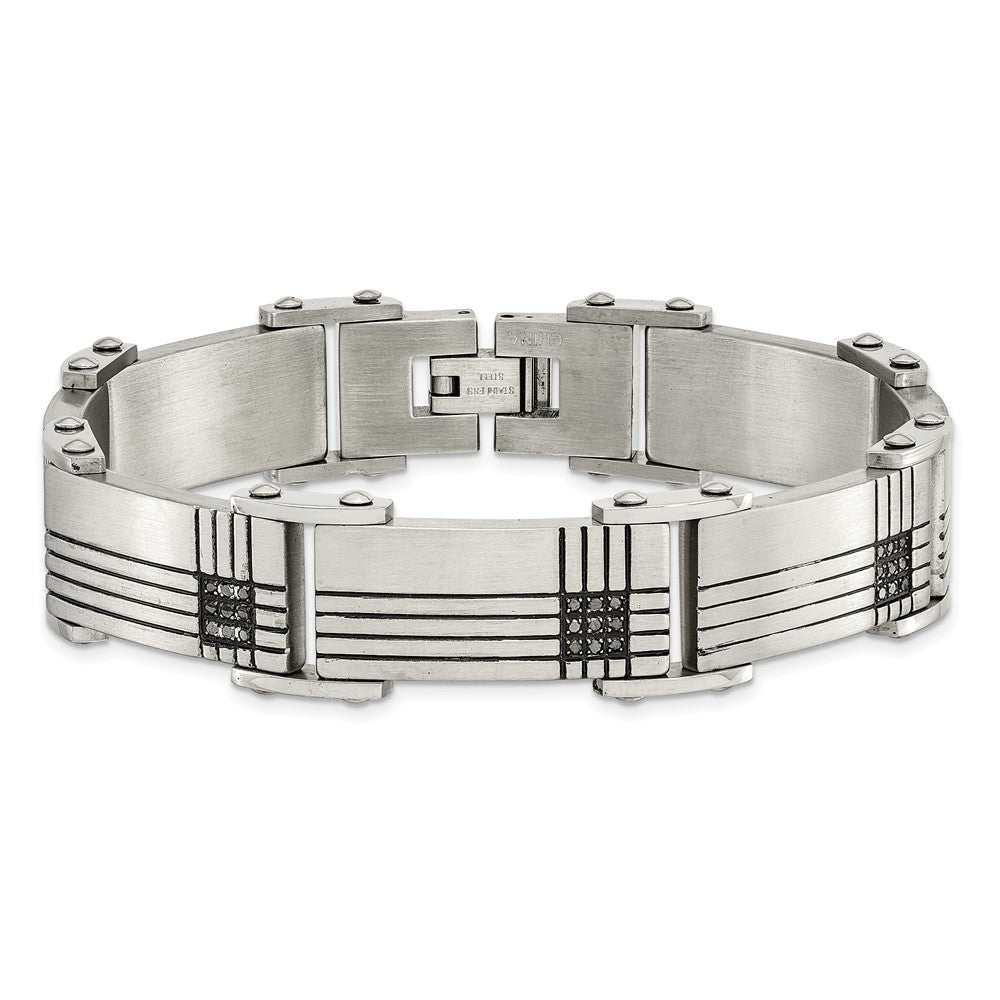 Chisel Stainless Steel Brushed and Polished Black IP-plated with 1/2 carat Black Diamond 8.5 inch Bracelet SRB913-8.5