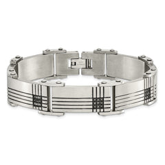Chisel Stainless Steel Brushed and Polished Black IP-plated with 1/2 carat Black Diamond 8.5 inch Bracelet SRB913-8.5
