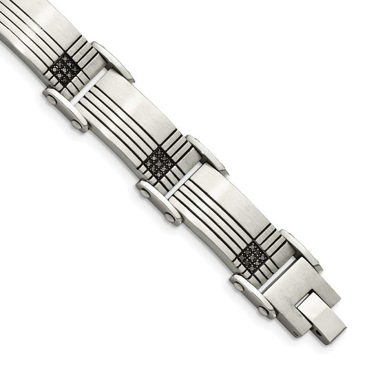 Chisel Stainless Steel Brushed and Polished Black IP-plated with 1/2 carat Black Diamond 8.5 inch Bracelet SRB913-8.5