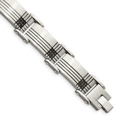 Chisel Stainless Steel Brushed and Polished Black IP-plated with 1/2 carat Black Diamond 8.5 inch Bracelet SRB913-8.5