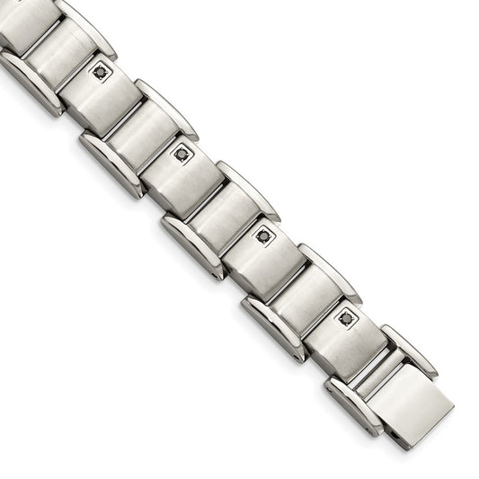 Chisel Stainless Steel Brushed and Polished with 3/8 carat Black Diamond 8.5 inch Bracelet SRB914-8.5