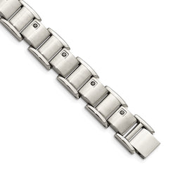 Chisel Stainless Steel Brushed and Polished with 3/8 carat Black Diamond 8.5 inch Bracelet SRB914-8.5