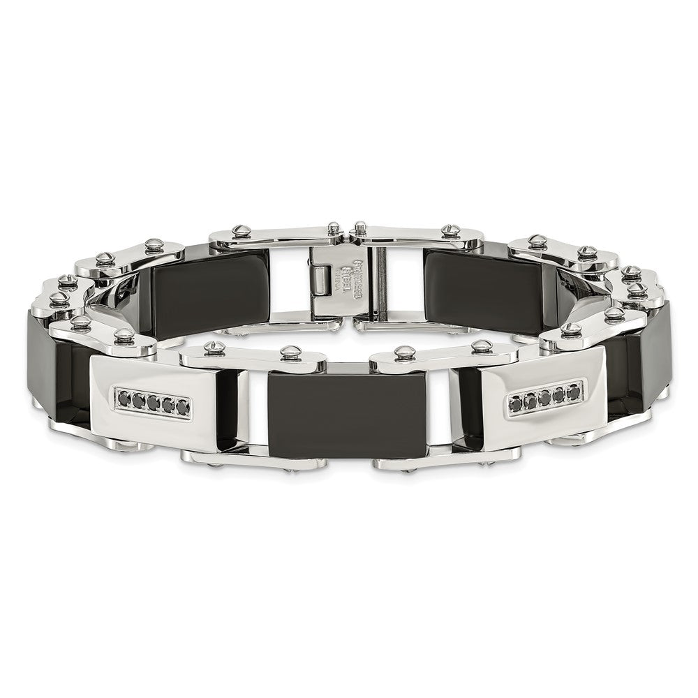 Chisel Stainless Steel Polished Black IP-plated with 1/4 carat Black Diamond 8.5 inch Bracelet SRB917-8.5