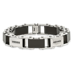 Chisel Stainless Steel Polished Black IP-plated with 1/4 carat Black Diamond 8.5 inch Bracelet SRB917-8.5