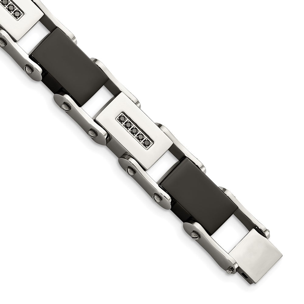 Chisel Stainless Steel Polished Black IP-plated with 1/4 carat Black Diamond 8.5 inch Bracelet SRB917-8.5