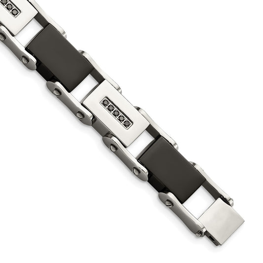 Chisel Stainless Steel Polished Black IP-plated with 1/4 carat Black Diamond 8.5 inch Bracelet SRB917-8.5