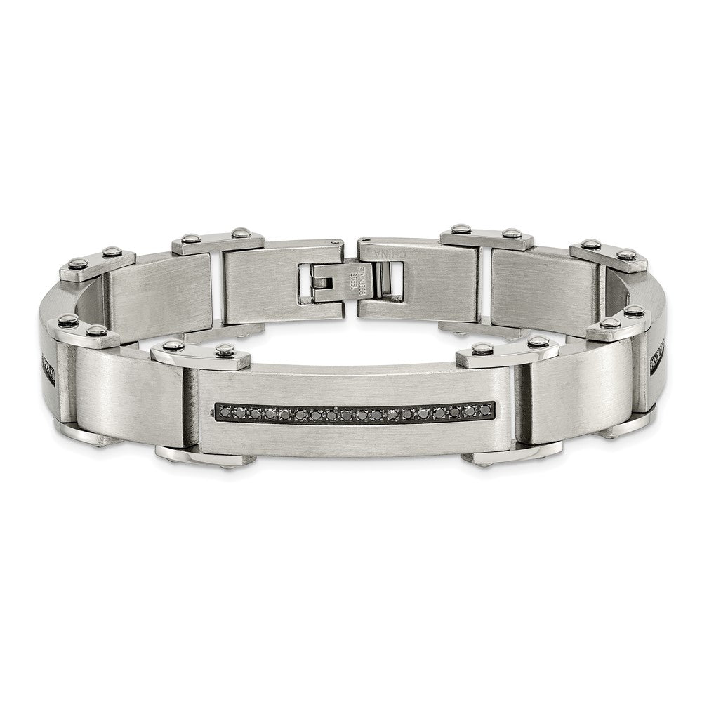 Chisel Stainless Steel Brushed and Polished with 1/2 carat Black Diamond 8.5 inch Bracelet SRB918-8.5