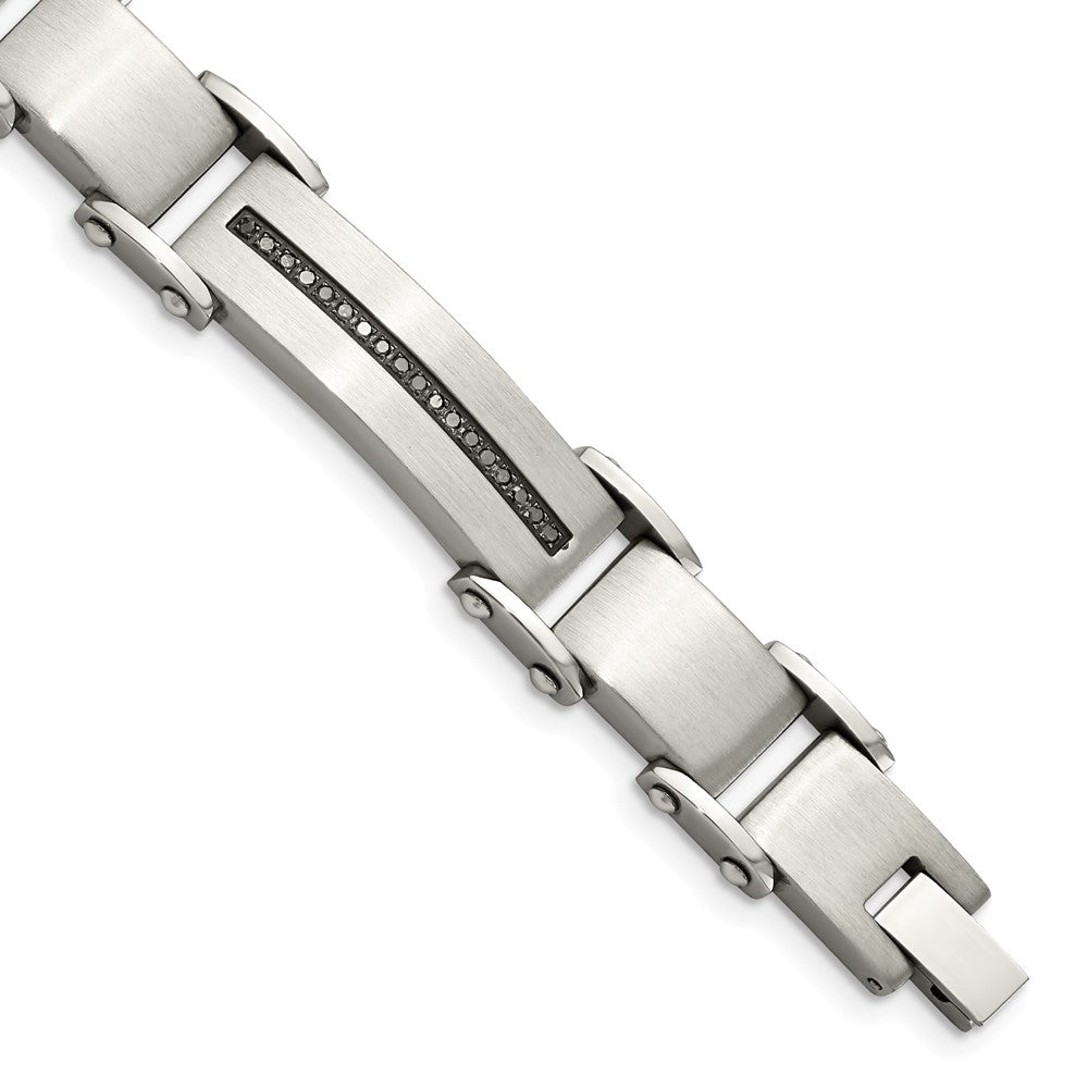Chisel Stainless Steel Brushed and Polished with 1/2 carat Black Diamond 8.5 inch Bracelet SRB918-8.5