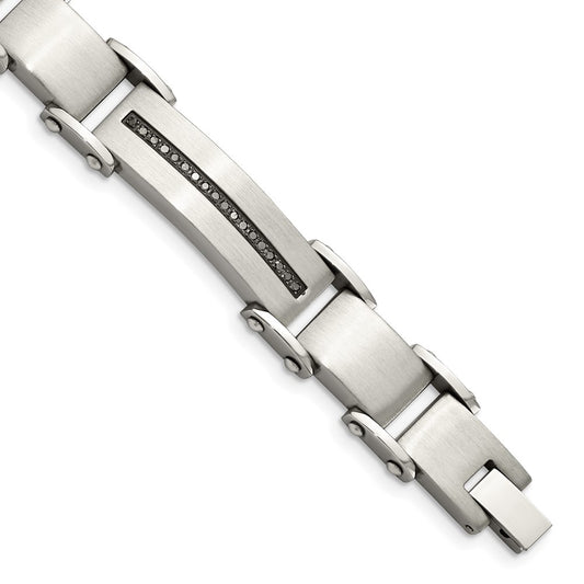 Chisel Stainless Steel Brushed and Polished with 1/2 carat Black Diamond 8.5 inch Bracelet SRB918-8.5