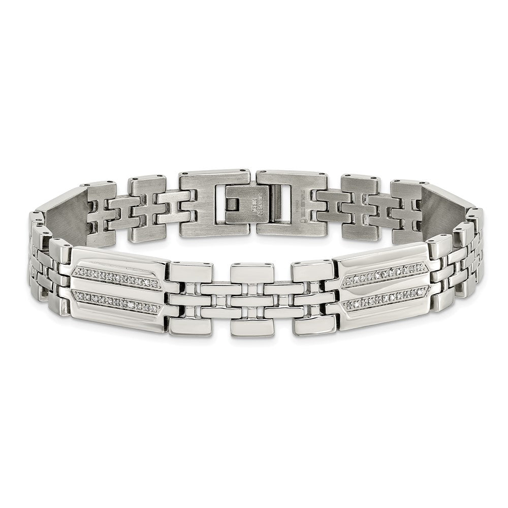 Chisel Stainless Steel Polished with 1/4 carat Diamond 8.75 inch Fancy Bracelet SRB926-8.75