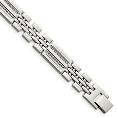 Chisel Stainless Steel Polished with 1/4 carat Diamond 8.75 inch Fancy Bracelet SRB926-8.75