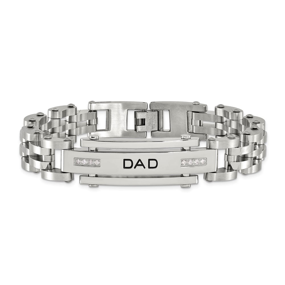 Chisel Stainless Steel Polished with CZ DAD 8.5 inch Bracelet SRB928-8.5