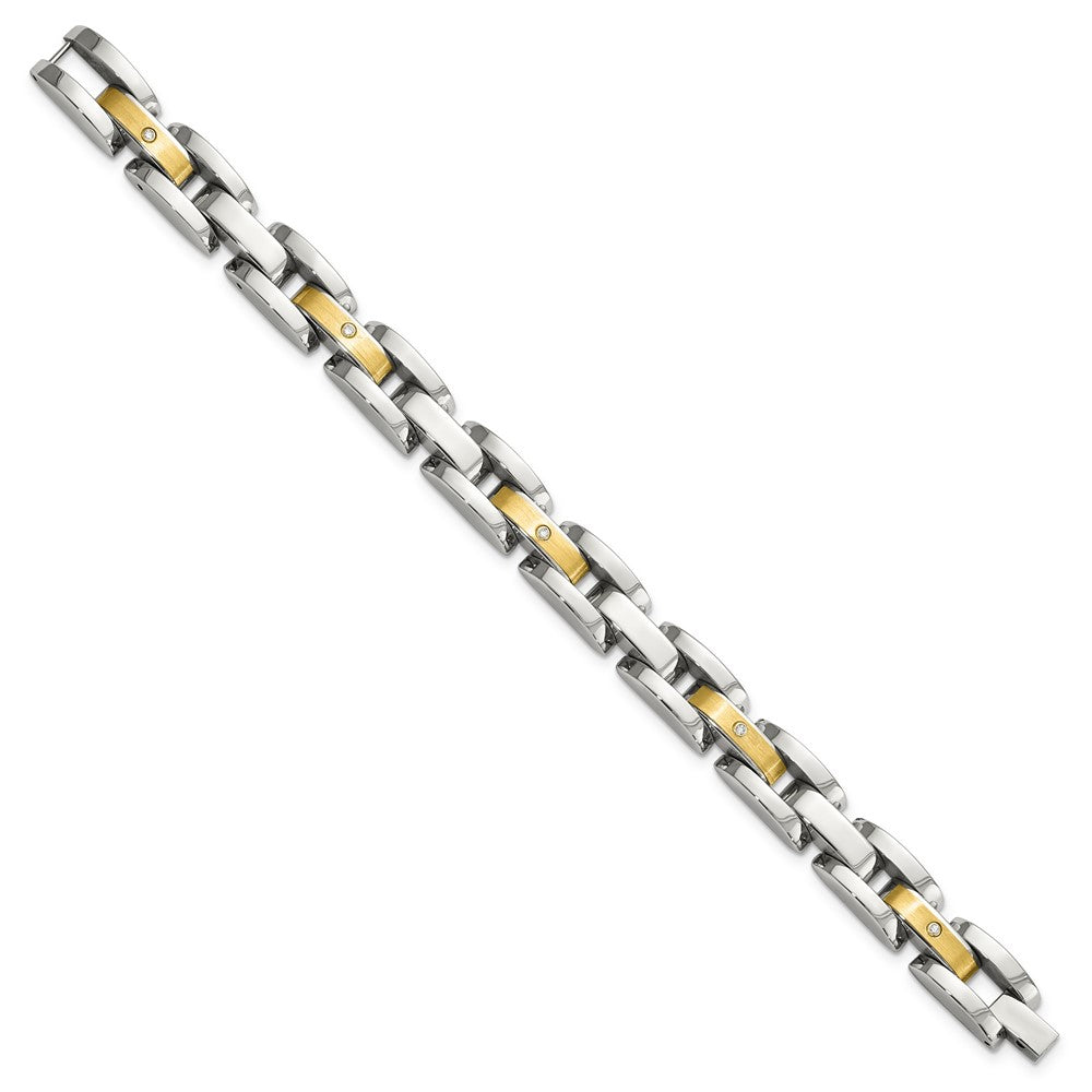 Chisel Stainless Steel with 14k Gold Accent with 1/10 carat Diamond Brushed and Polished 8.25 inch Bracelet SRB977-8.5