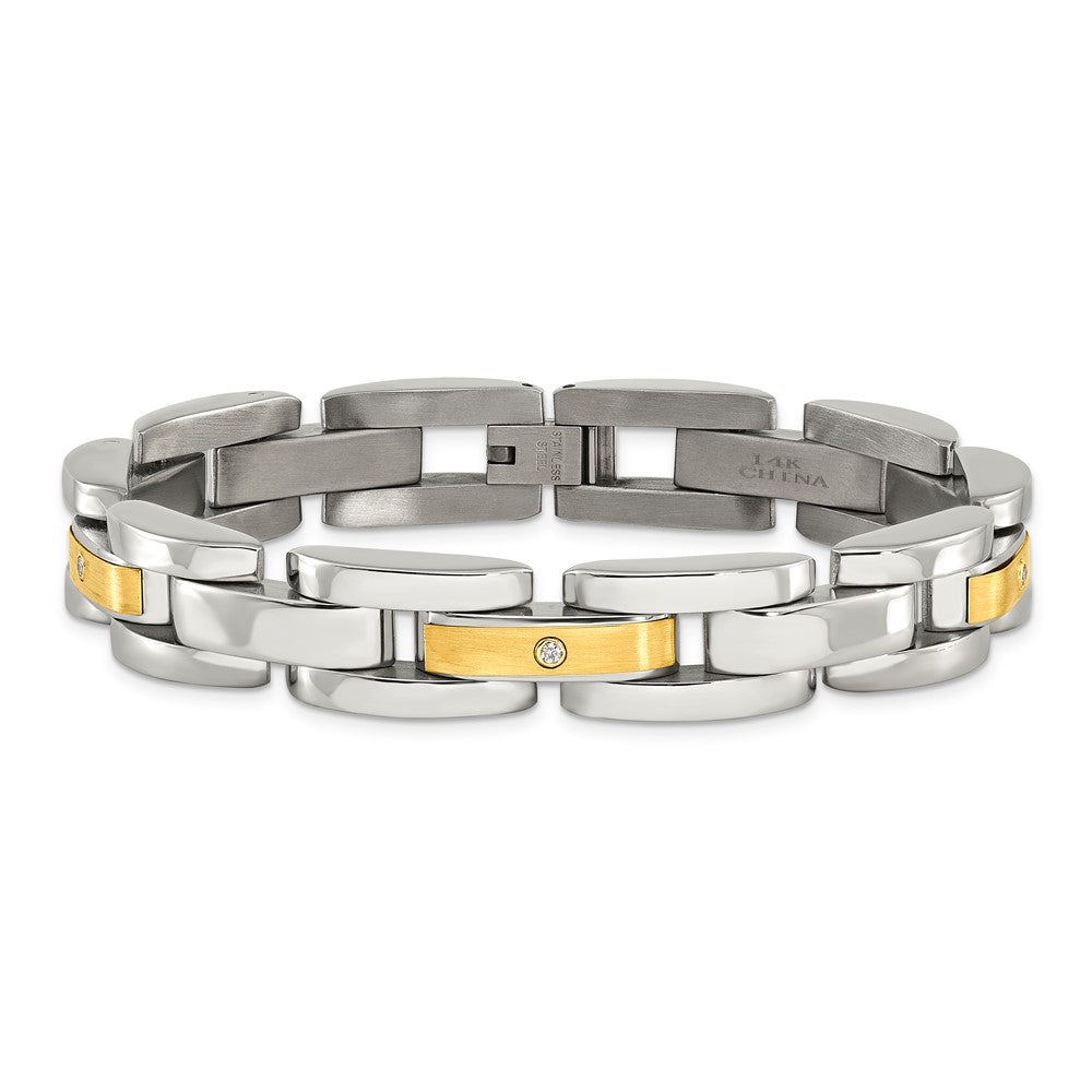 Chisel Stainless Steel with 14k Gold Accent with 1/10 carat Diamond Brushed and Polished 8.25 inch Bracelet SRB977-8.5