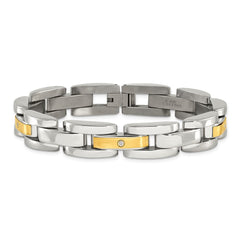 Chisel Stainless Steel with 14k Gold Accent with 1/10 carat Diamond Brushed and Polished 8.25 inch Bracelet SRB977-8.5