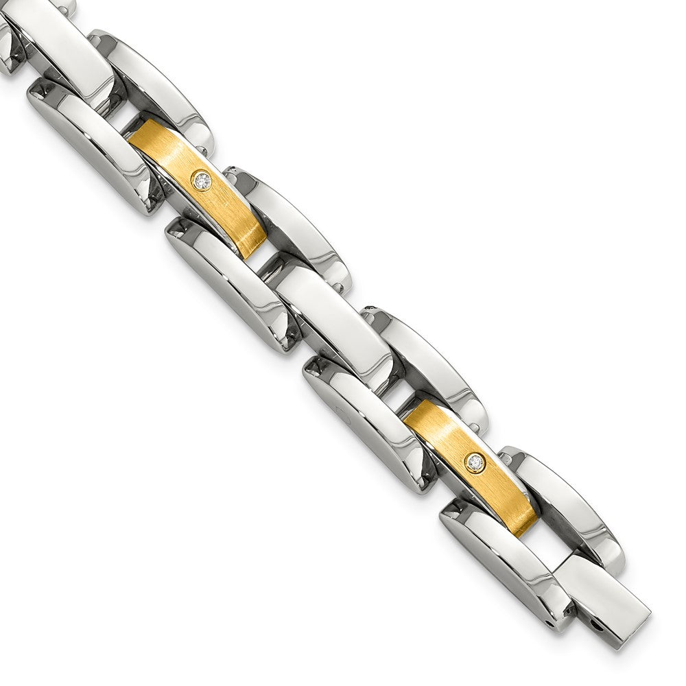 Chisel Stainless Steel with 14k Gold Accent with 1/10 carat Diamond Brushed and Polished 8.25 inch Bracelet SRB977-8.5
